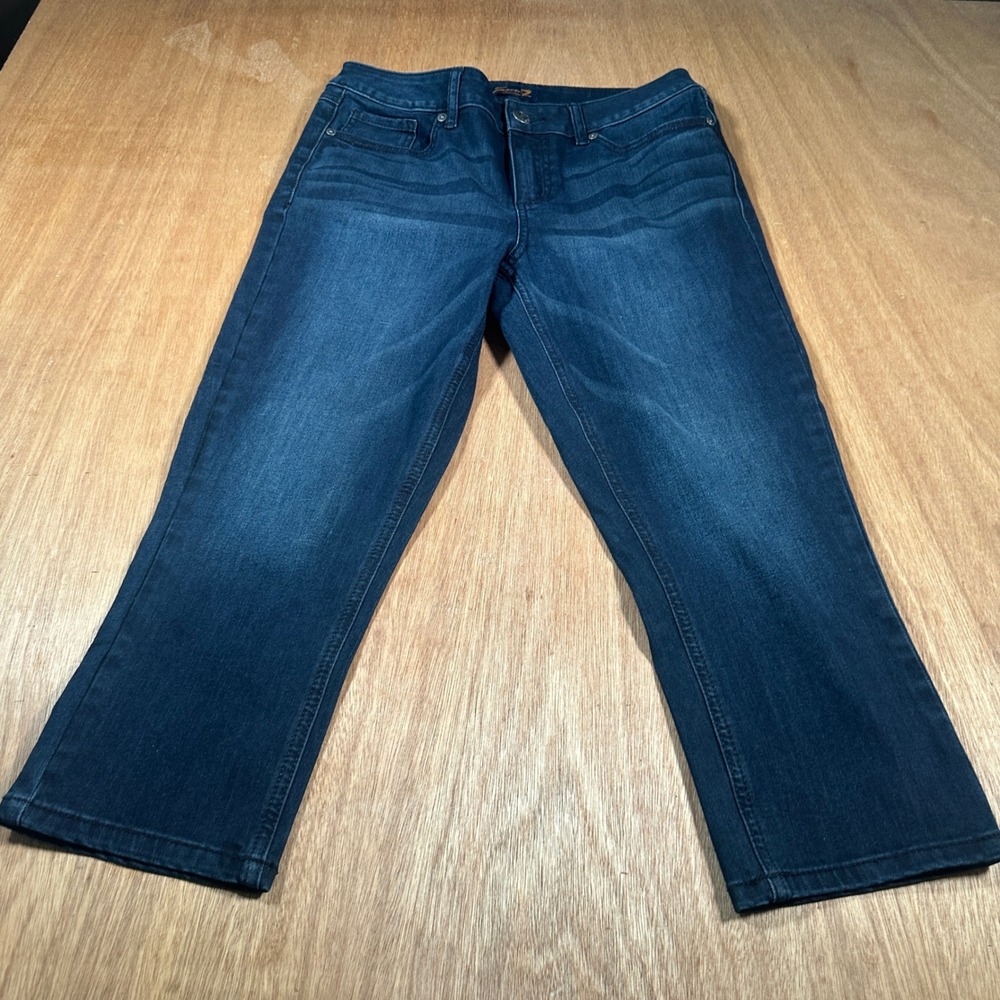 Seven7 Skinny Jeans Women 10 Blue Dark Wash Whiskered Stretch Denim Capris
